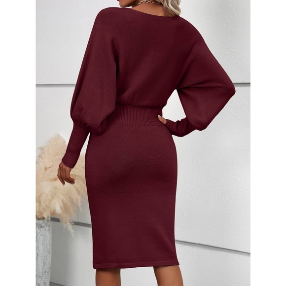 Business casual cozy Batwing Sleeve Sweater Dress midi cream - Picture 5 of 12